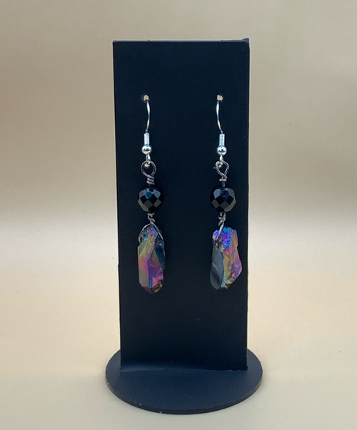 Pair of Nocturnal Tide aqua aura quartz dangle earrings handcrafted by Carly