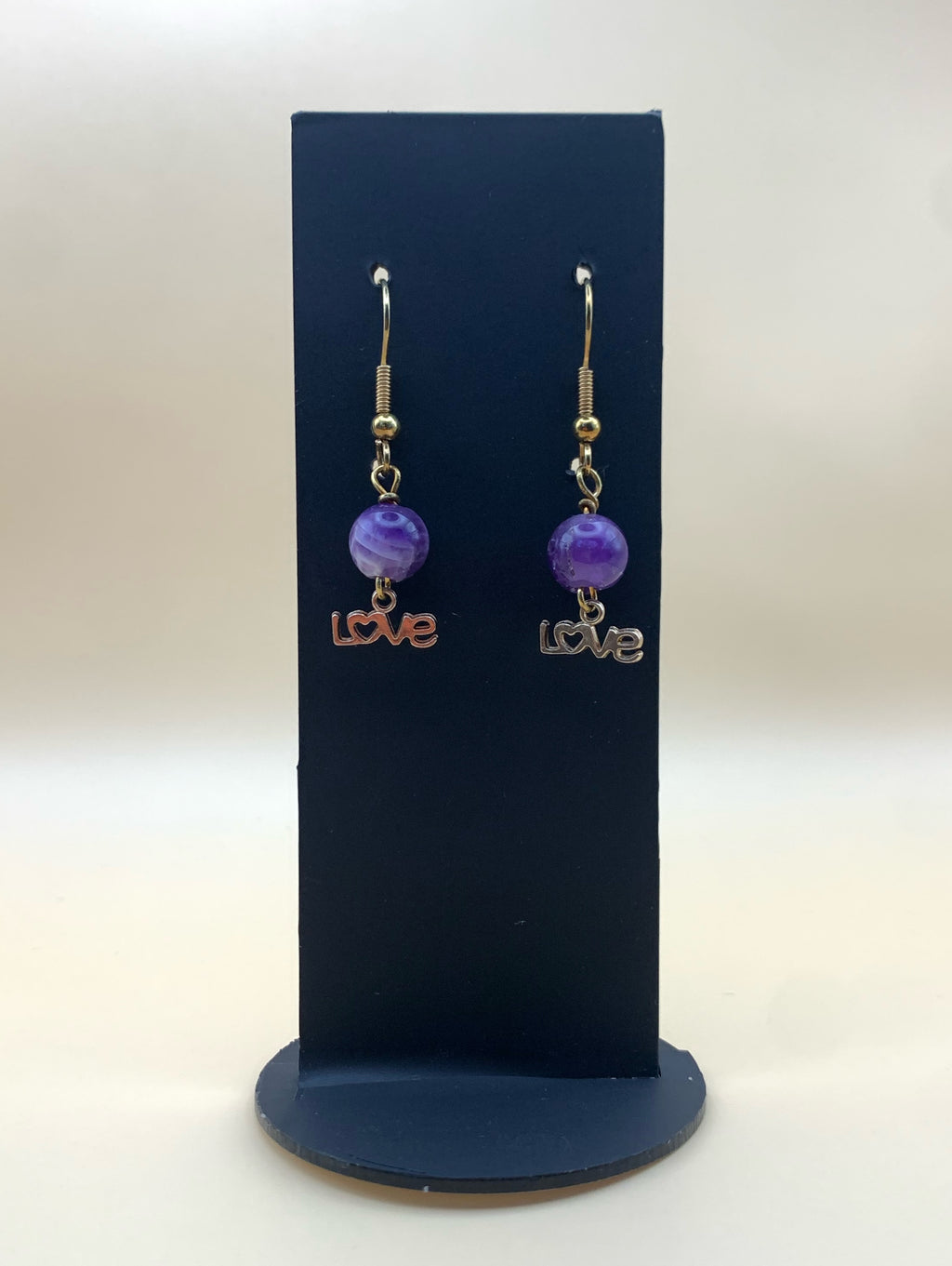 Pair of Twilight purple agate dangle earrings handcrafted by Carly