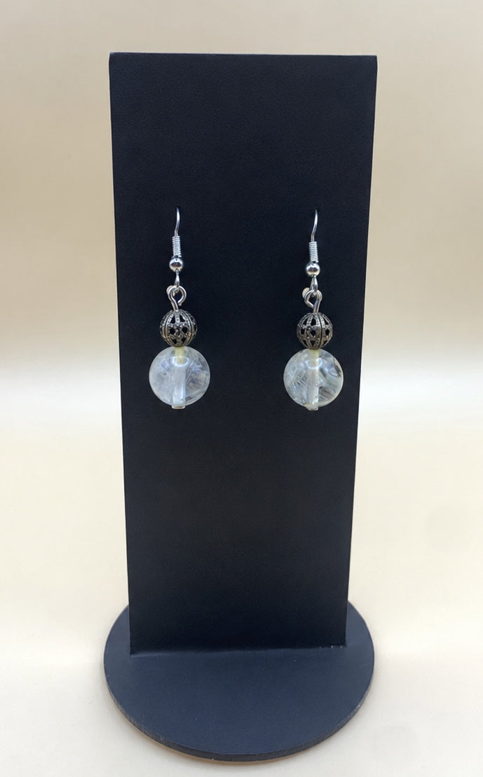 Pair of Radiant clear quartz dangle earrings handcrafted by Carly