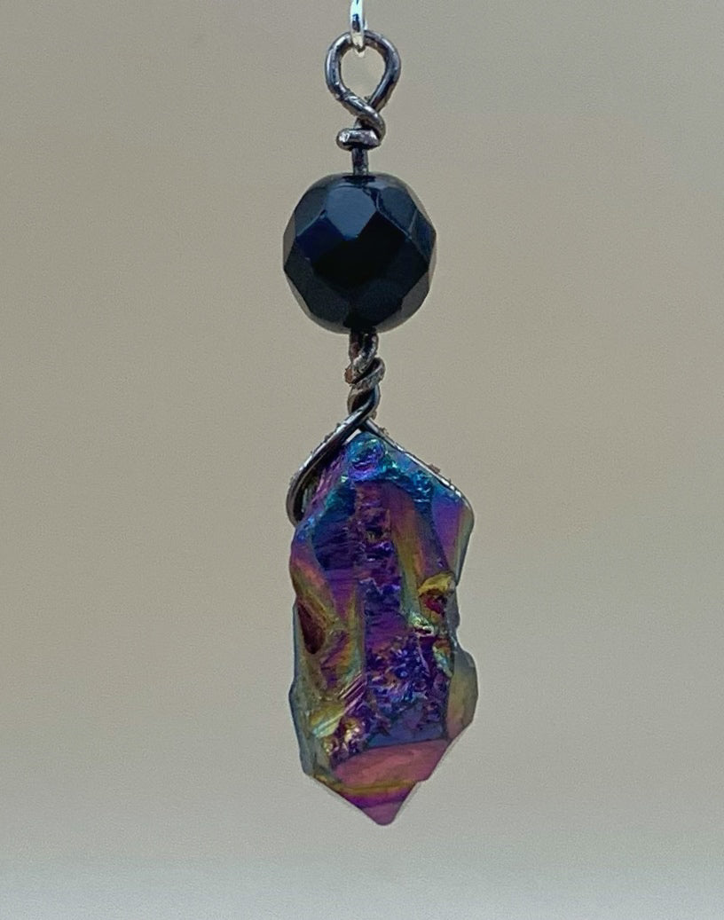 Nocturnal Tide aqua aura quartz earrings in a styled setting